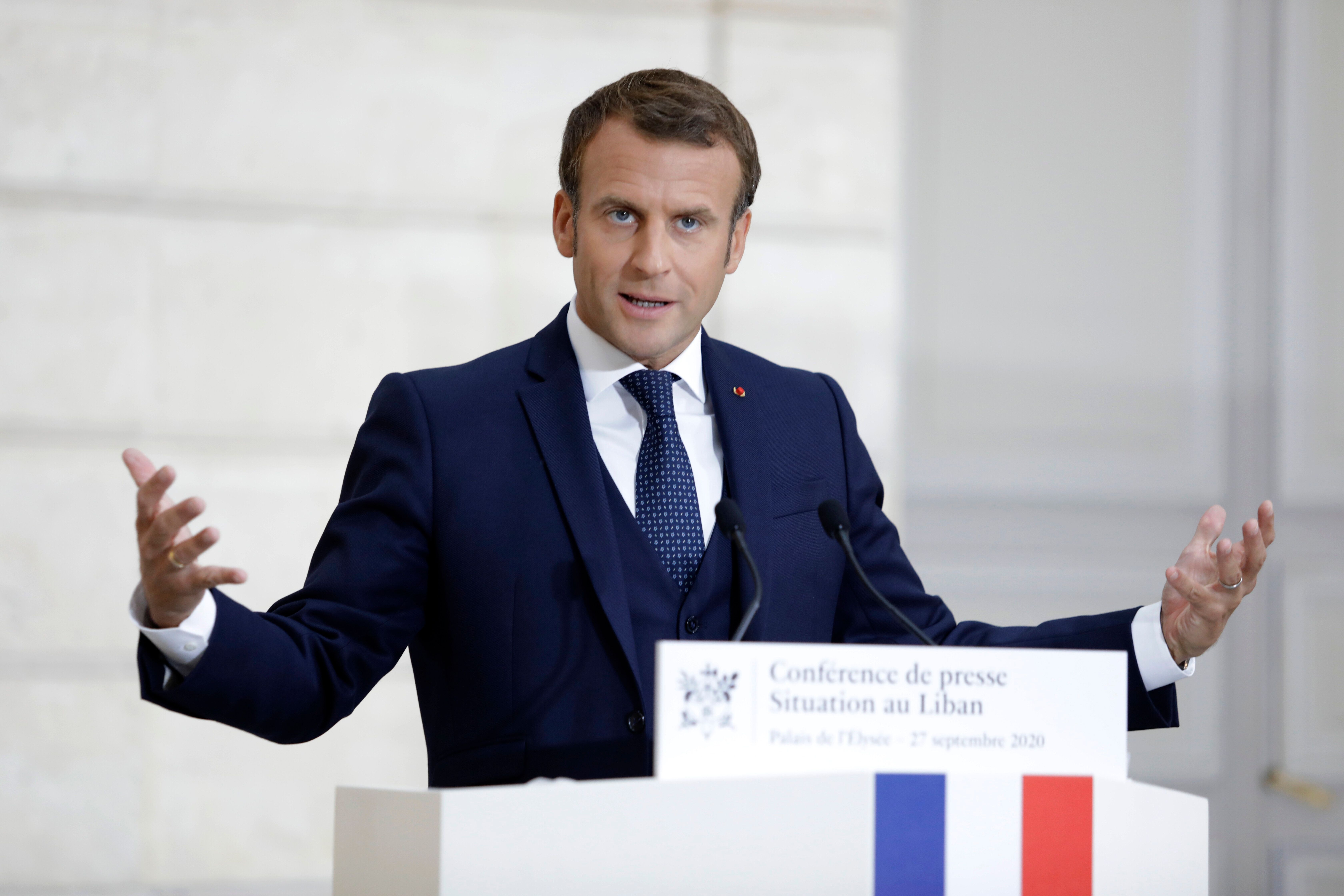 Emmanuel Macron, ici s'exprimant lors d'une conférence de presse sur la situation politique et...