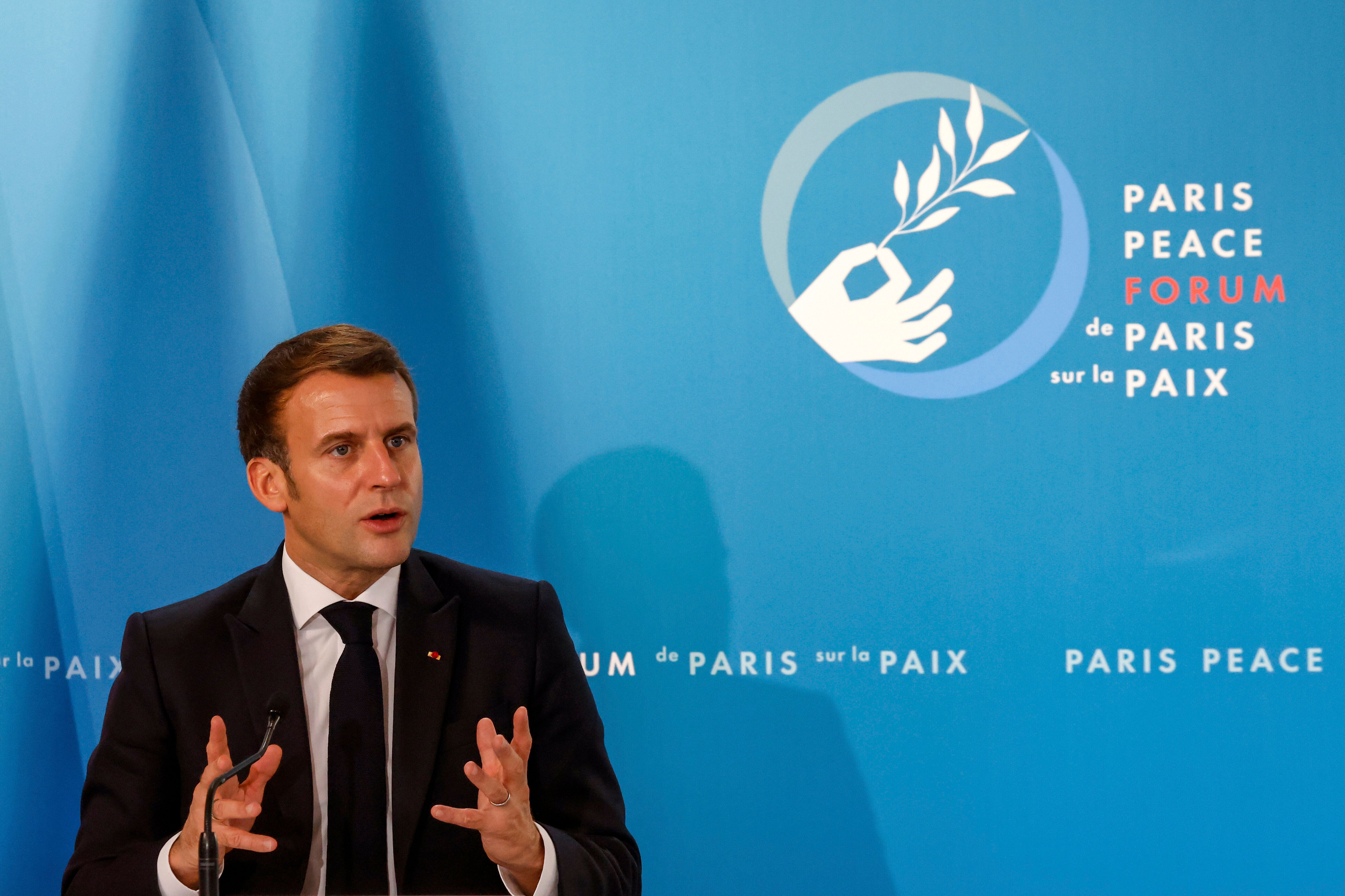 Emmanuel Macron lors du Forum de Paris sur la Paix, le 12 novembre 2020 (Ludovic Marin, Pool via