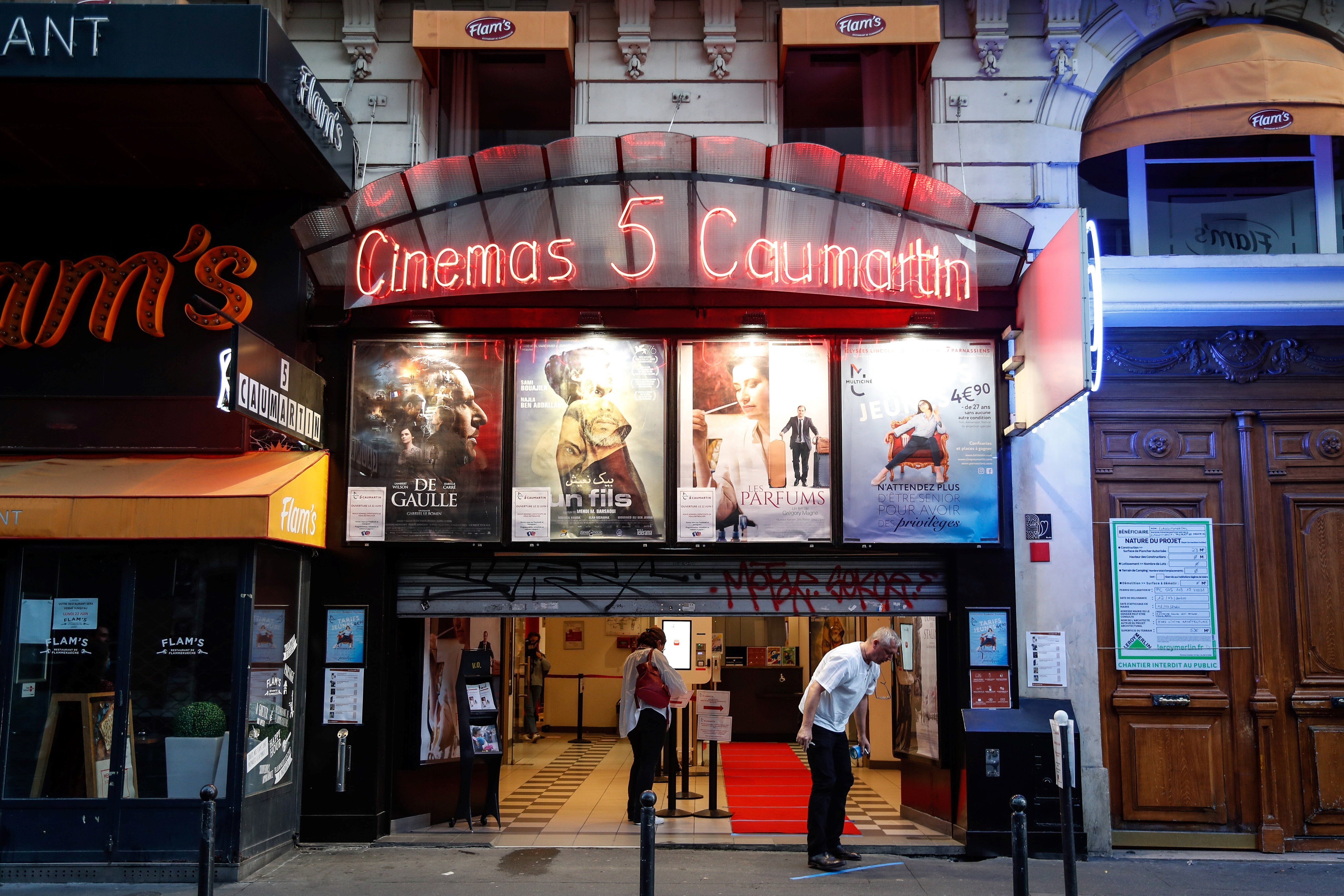 Photo d'illustration de l'entrée du cinéma 5 Caumartin à Paris, le 21 juin 2020 après la réouverture...