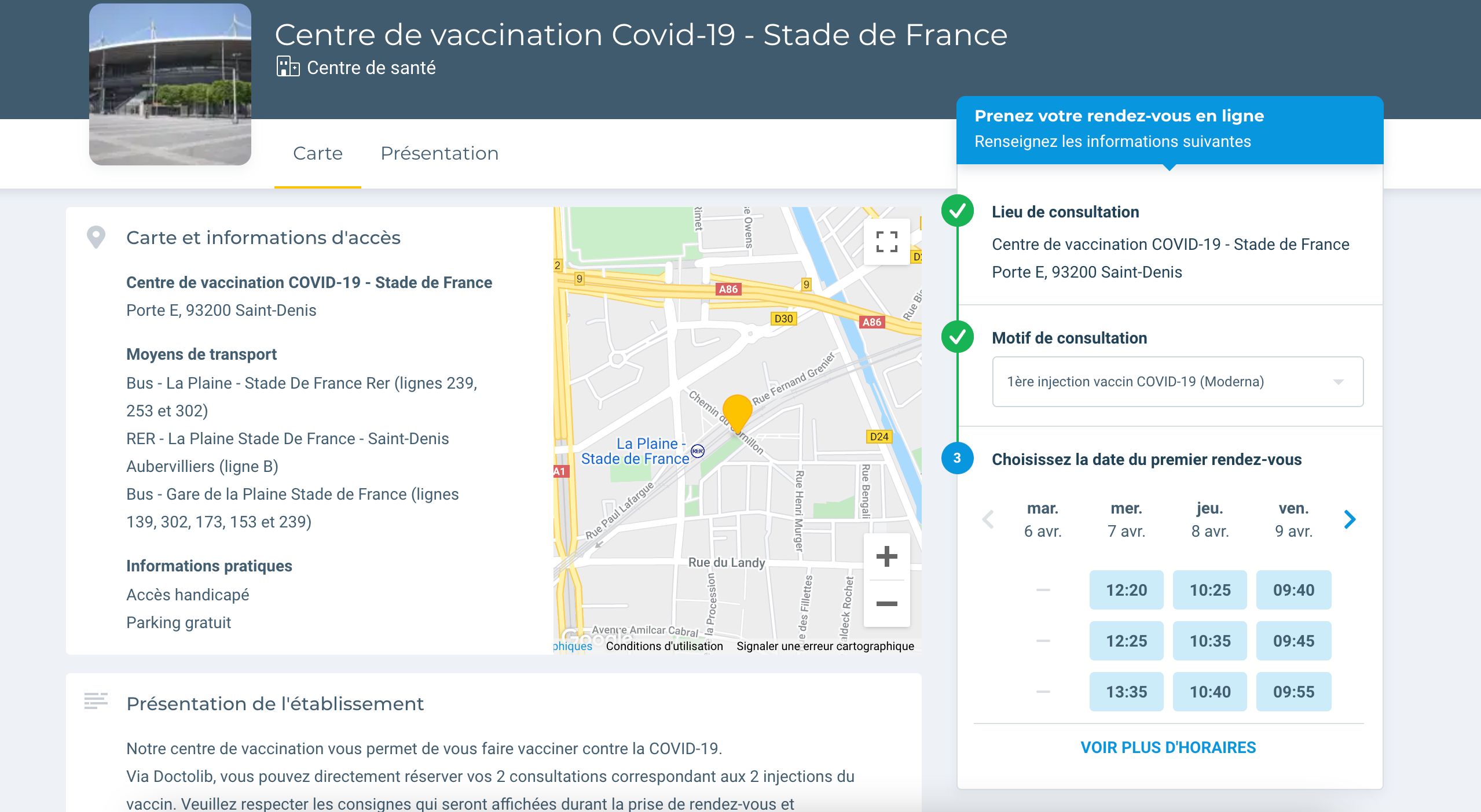 Sur Doctolib, et alors que le vaccinodrome du stade de France ouvre ses portes ce mardi 6 avril, de nombreux...
