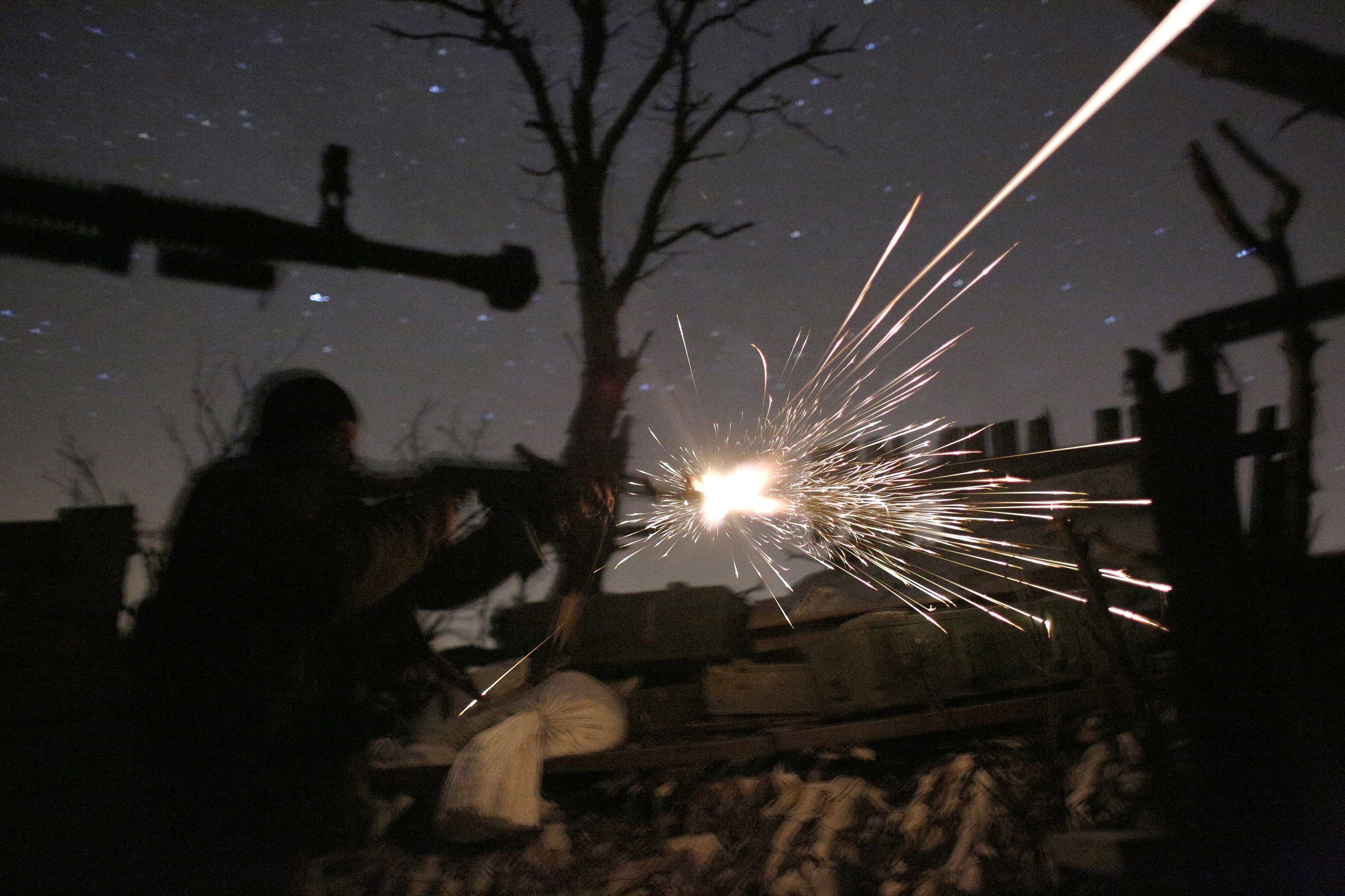 Des combats à Avdiivka, dans la région de Donetsk, en Ukraine, en mars 2017. Photo : Anatolii Stepanov/AFP via Getty Images