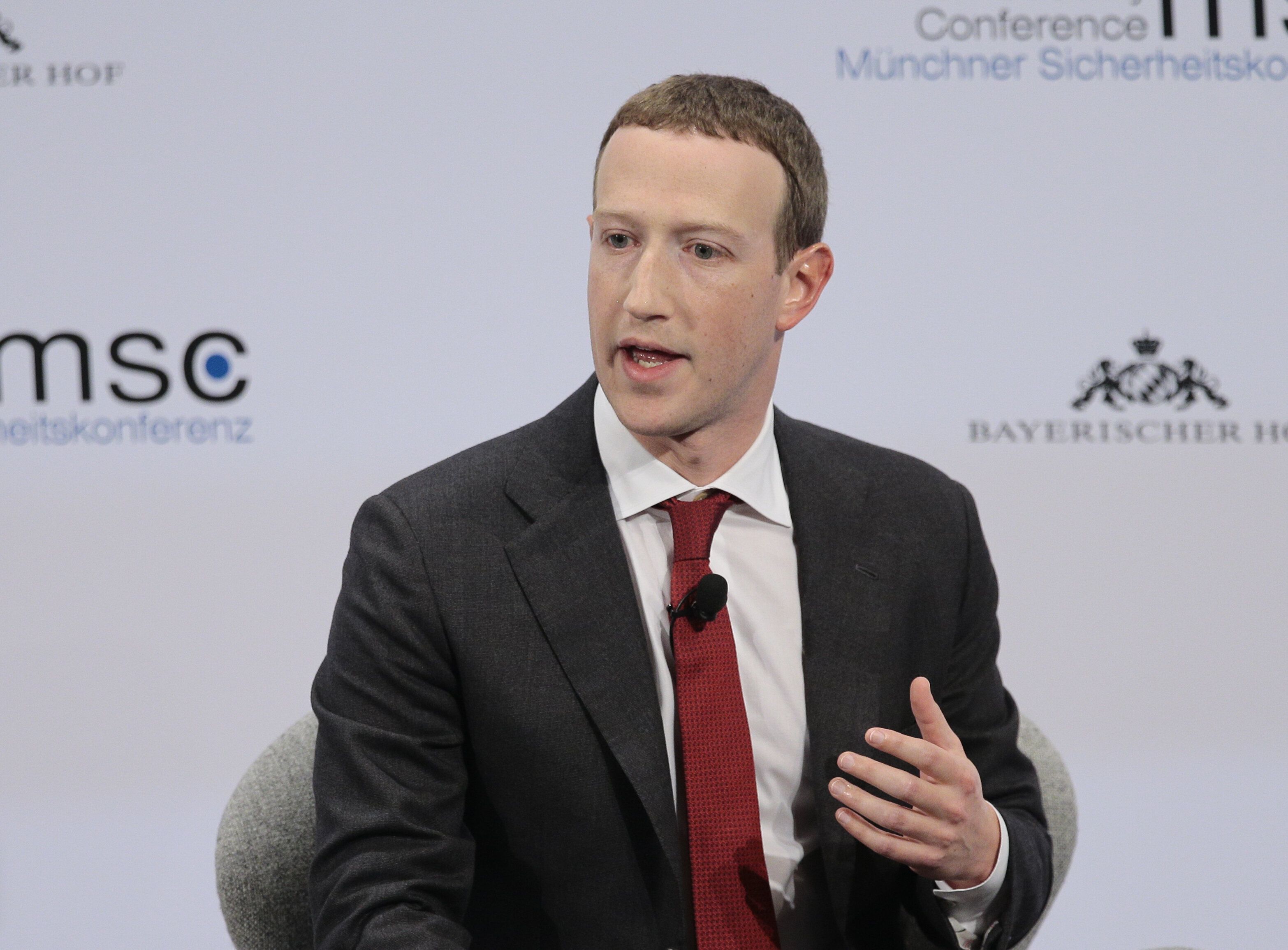 Le PDG de Facebook, Mark Zuckerberg, lors d'un discours à la 56ème conférence sur...