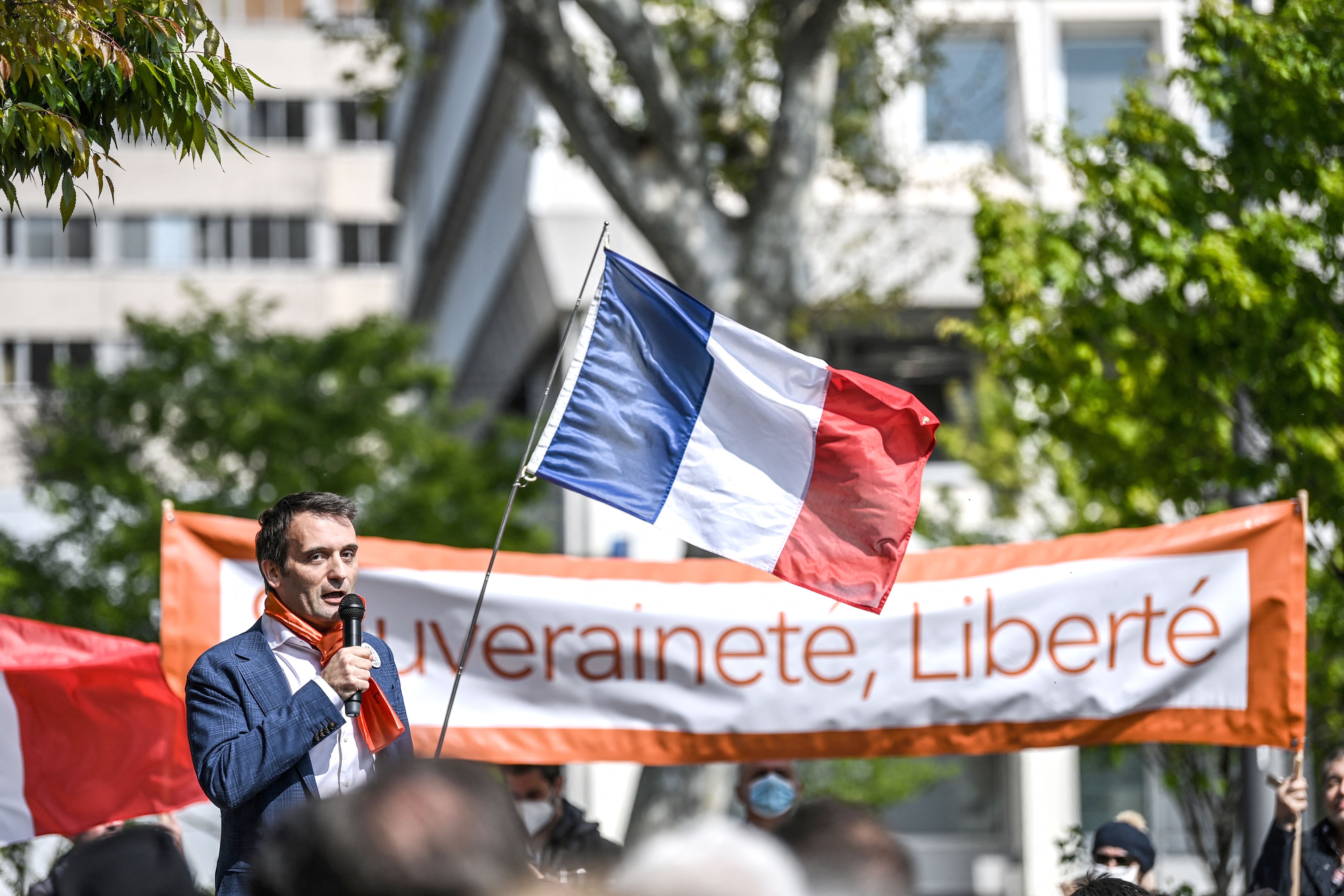 Florian Philippot candidat à la présidentielle 2022 (photo du 17 avril 2021 à Lyon lors d'une manifestation...