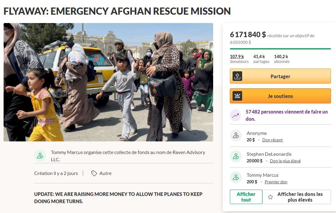 La page GoFundMe de l'appel au don pour l'évacuation de civils