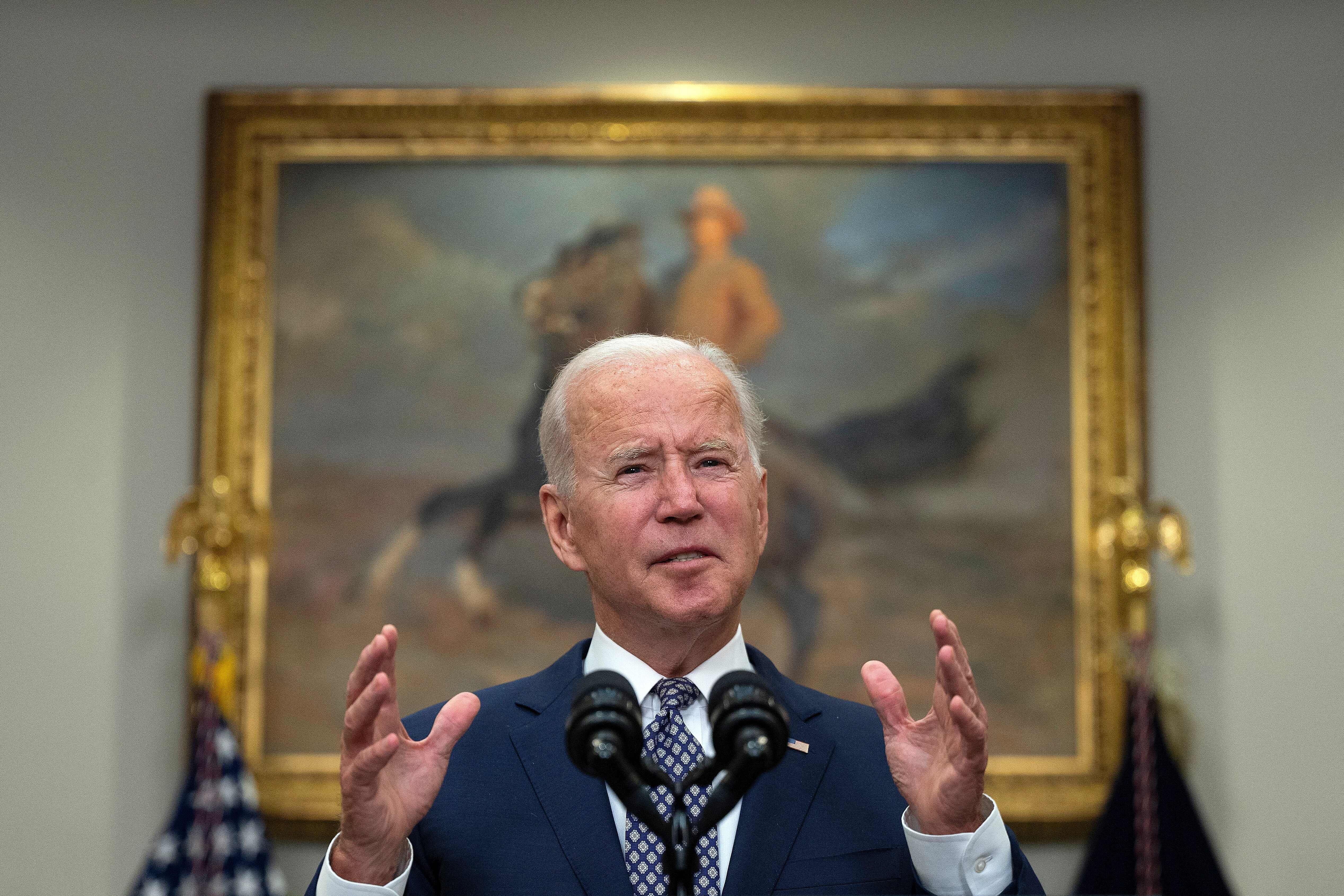 Joe Biden, ici s'exprimant depuis la Maison Blanche à Washington, aux États-Unis, le 24...
