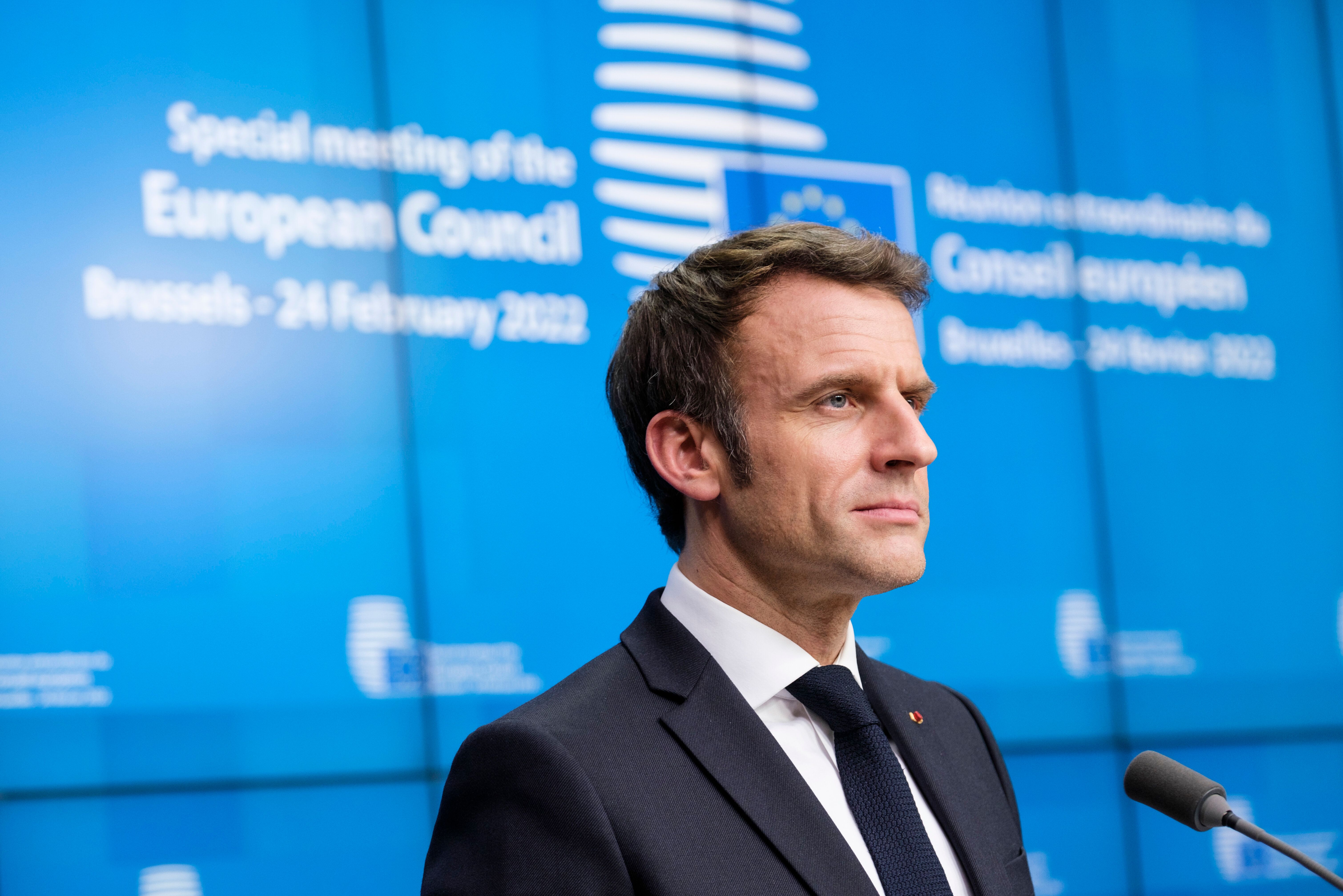 Emmanuel Macron au Conseil européen, le vendredi 25 février à Bruxelles. (Photo...
