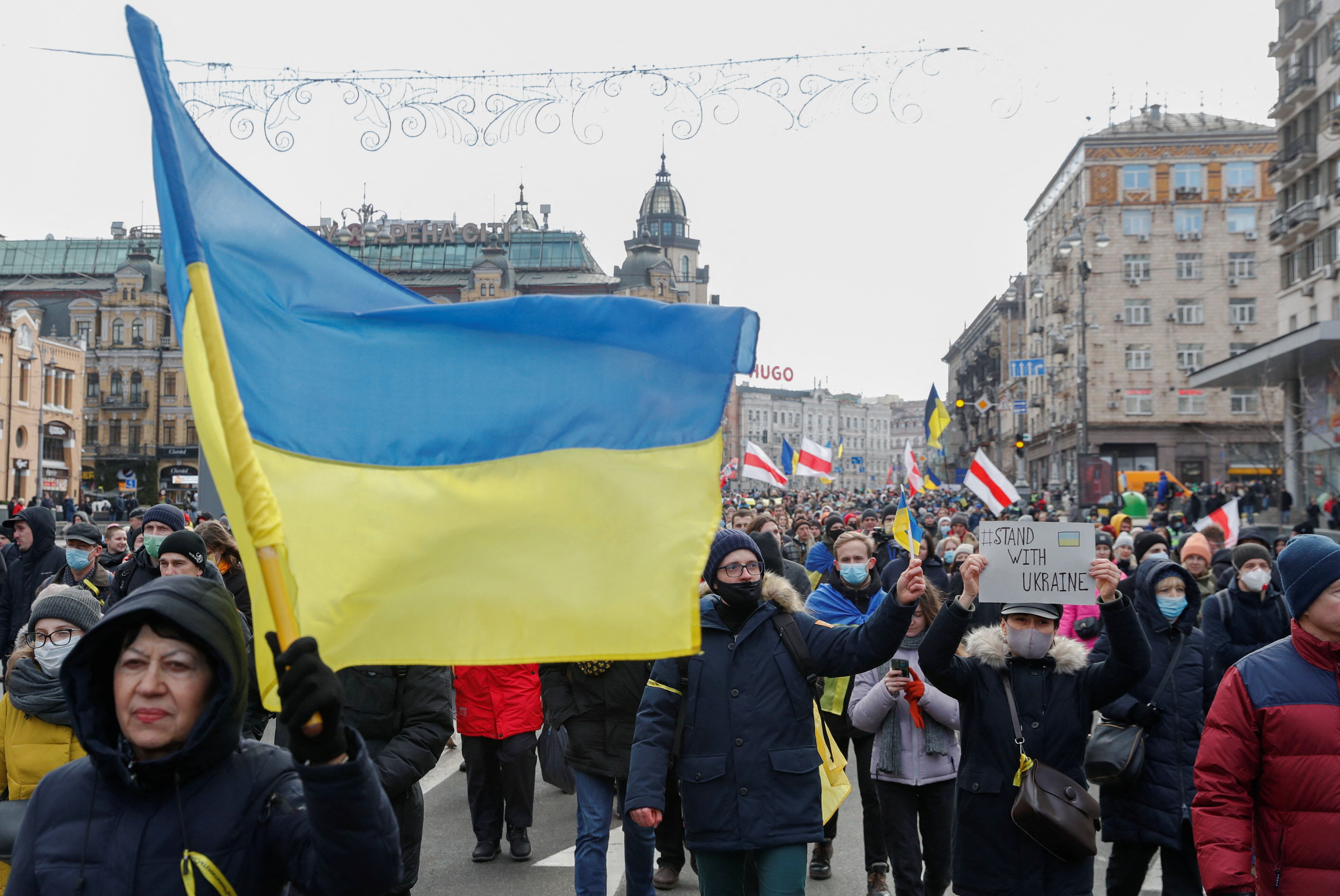 Une marche de l'unité, à Kiev en Ukraine, le 12 février
