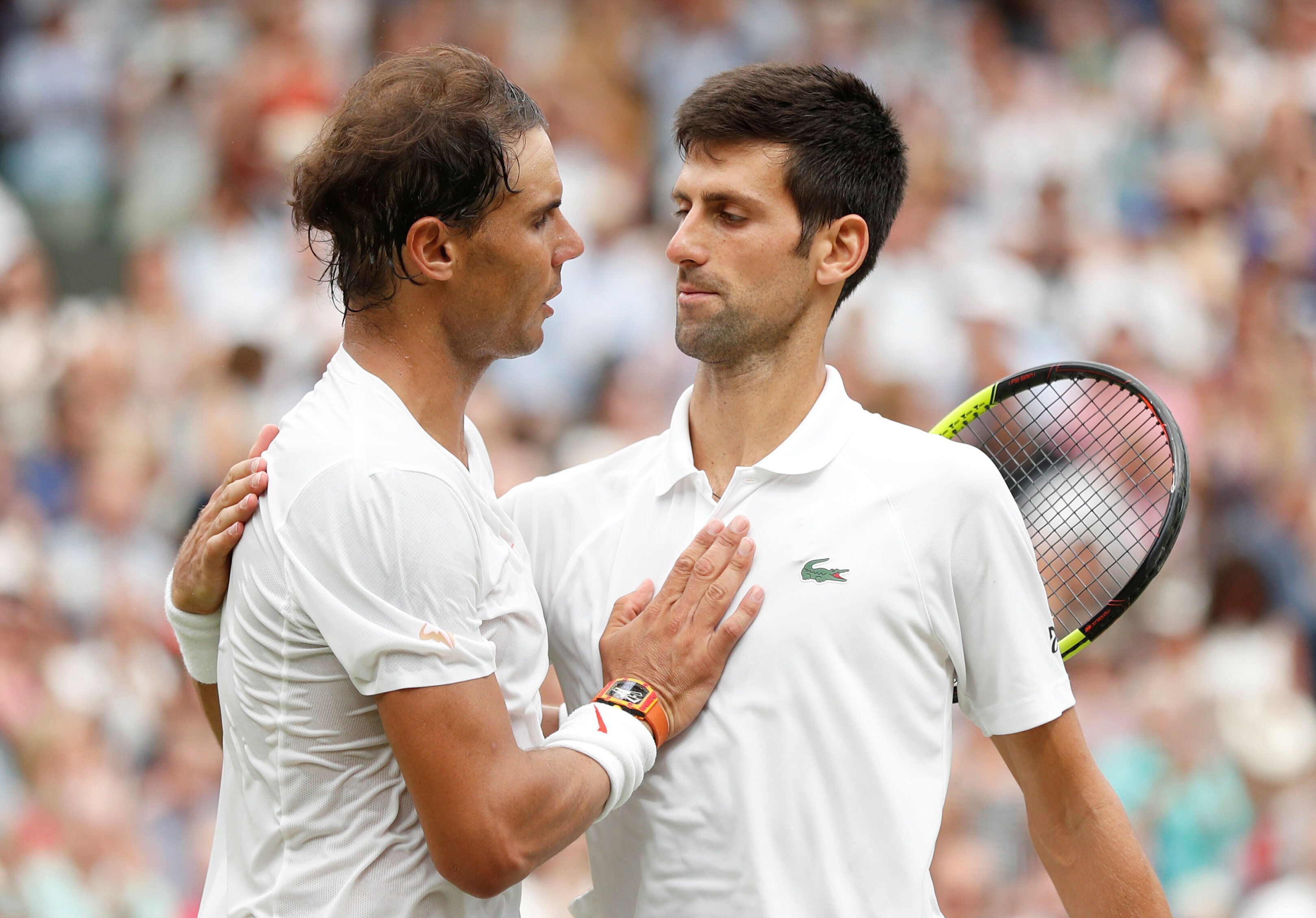 Rafael Nadal et Novak Djokovic, ici en demi-finale au tournoi de Wimbledon, le 14 juillet