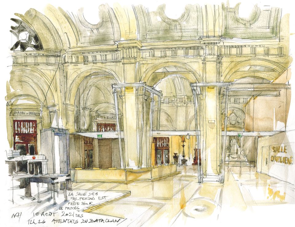 Noëlle Herrenschmidt a notamment peint la vaste salle des pas perdus du palais de Justice de Paris, sur...
