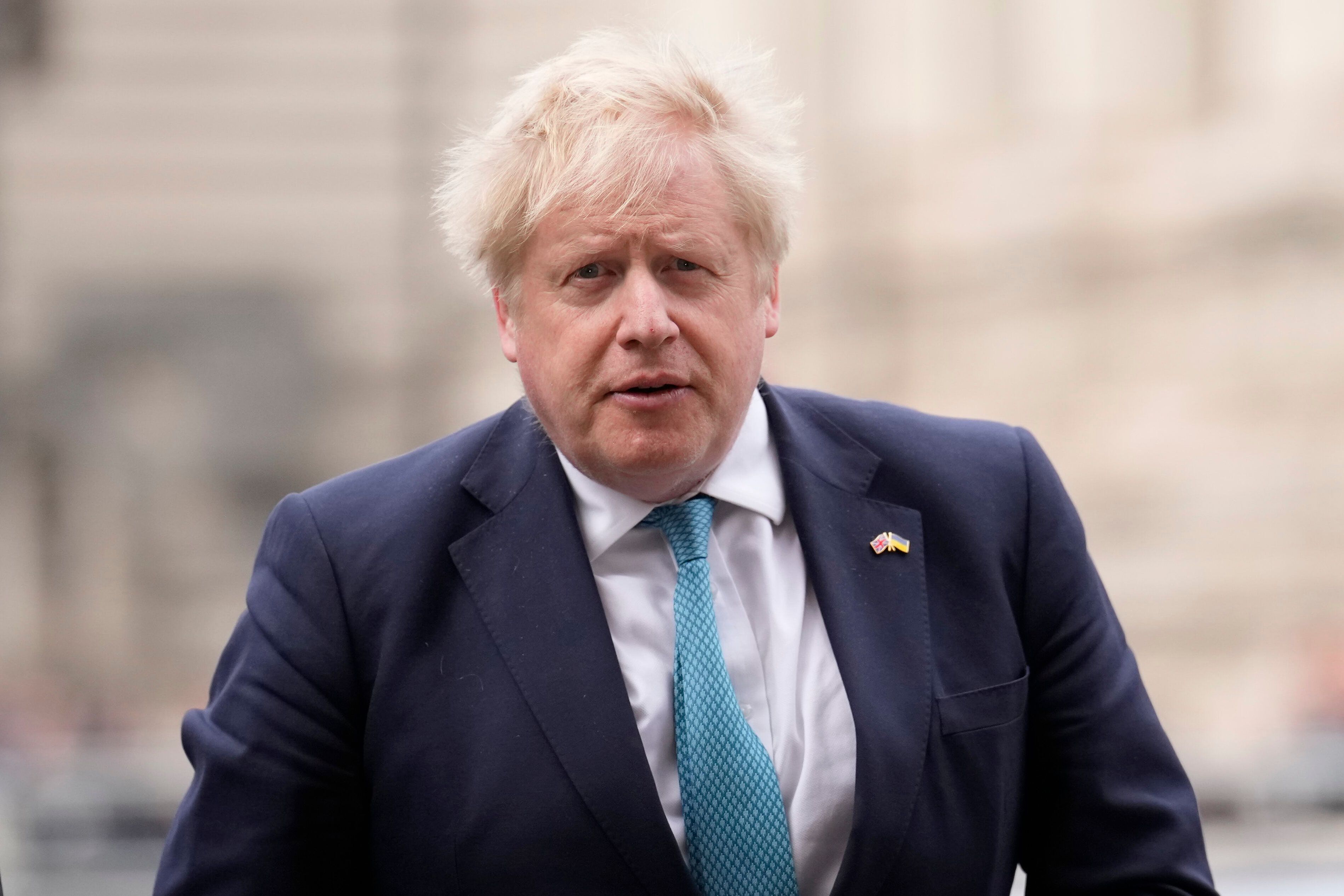 Boris Johnson, le 29 mars, arivant à la cérémonie en hommage au au prince Philip à...
