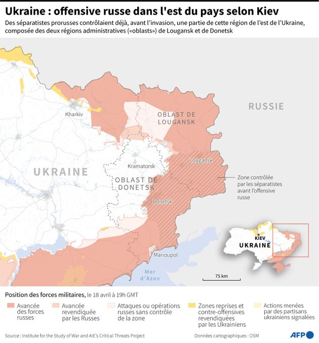 Carte de la situation dans l'est de l'Ukraine au 19