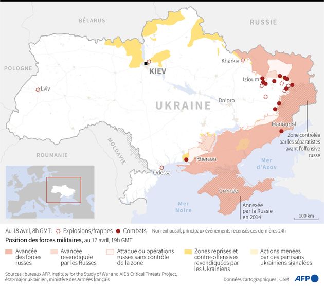 Les avancées des troupes russes en Ukraine au 18 avril