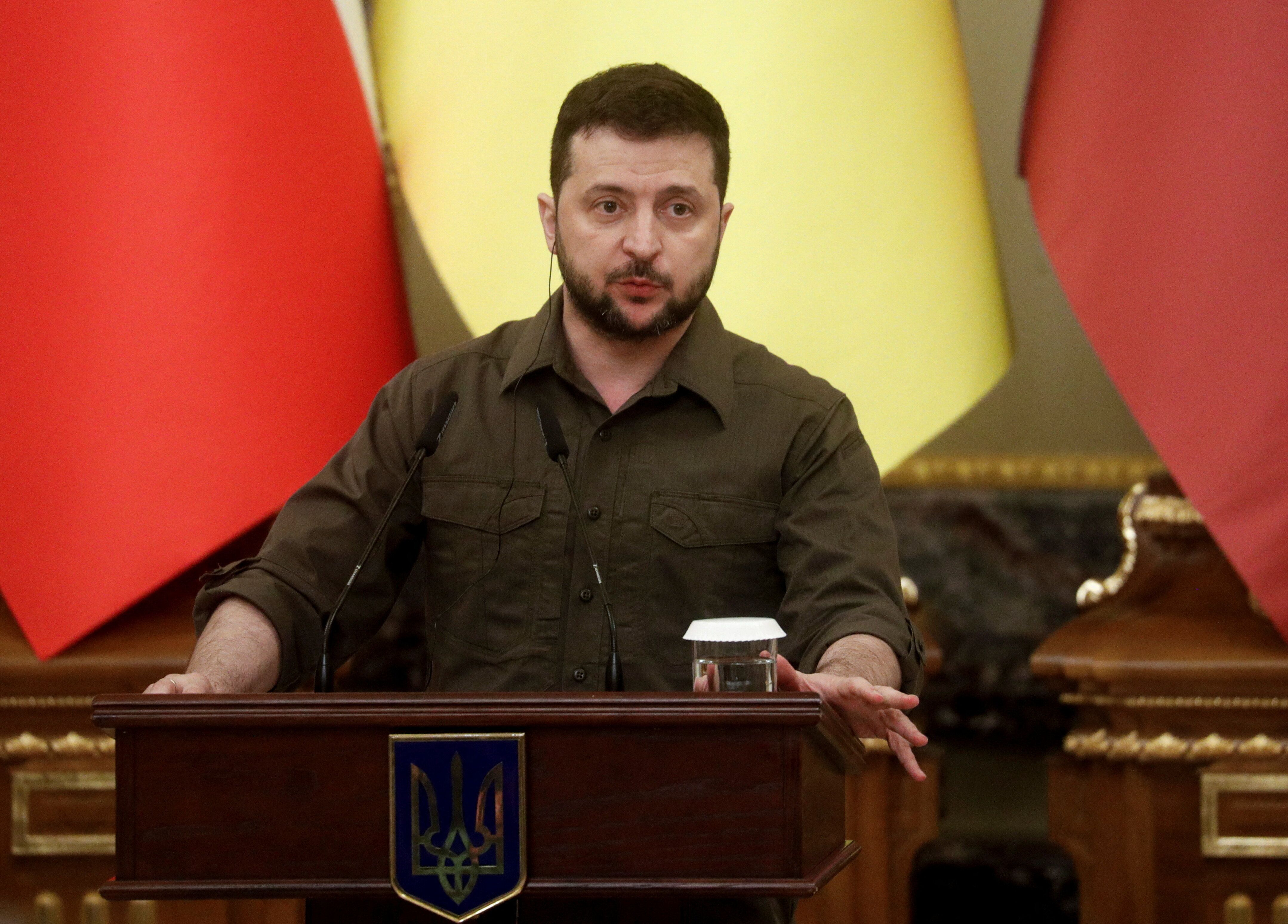 Volodymyr Zelensky, lors d'une conférence de presse, le 13 avril