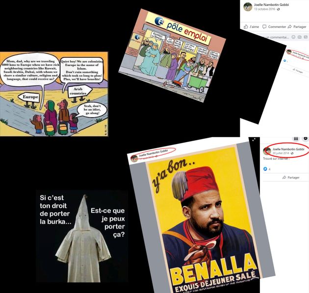 Montage de quelques posts racistes publiés sur le compte d'une candidate RN aux