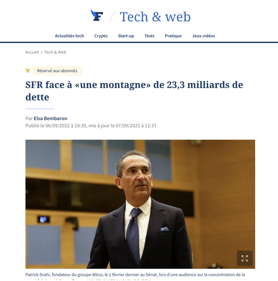 Le Figaro évoque une "montagne de dette" pour SFR - Copie d'écran